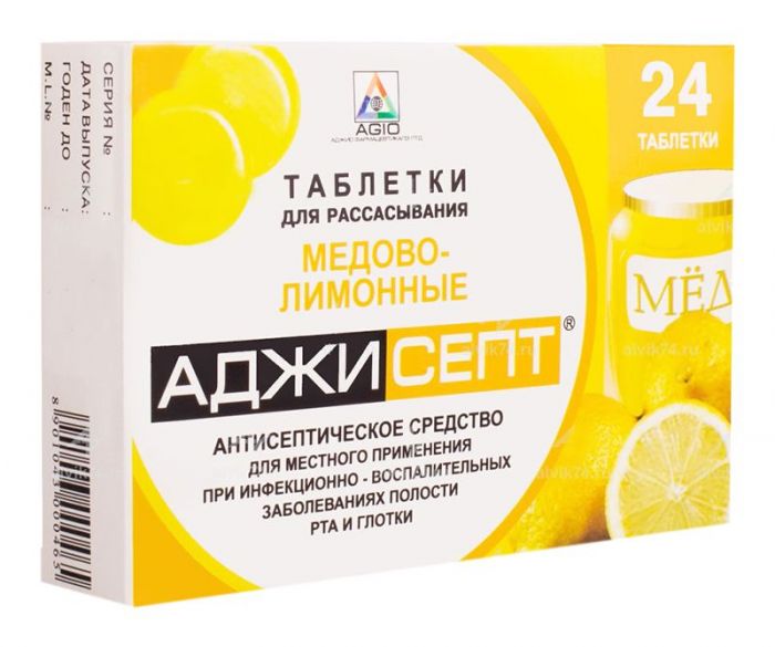 Аджисепт 24 шт таблетки для рассасывания мед-лимон