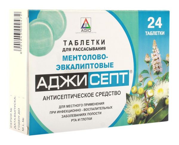 Аджисепт 24 шт таблетки для рассасывания ментол-эвкалипт