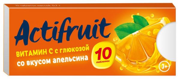 Актифрут витамин с таблетки с глюкозой апельсин 10 шт