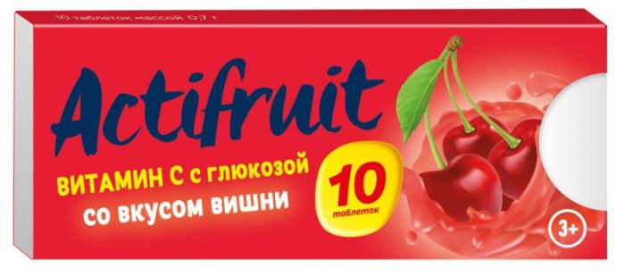 Актифрут витамин с таблетки с глюкозой вишня 10 шт