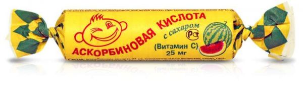 Аскорбиновая кислота с сахаром таблетки 25мг арбуз 3г 10 шт крутка