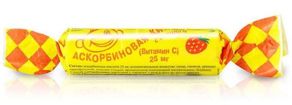 Аскорбиновая кислота с сахаром таблетки 25мг клубника 3г 10 шт