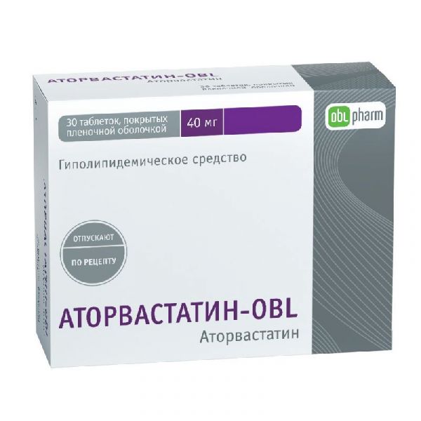 Аторвастатин-obl 40мг 30 шт таблетки покрытые пленочной оболочкой