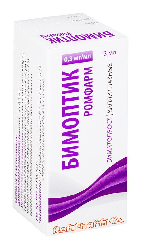Бимоптик ромфарм 0,3мг/мл 3мл капли глазные