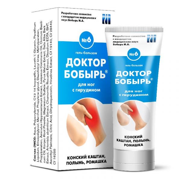 Доктор бобырь №6 гель-бальзам для ног с гирудином 75мл