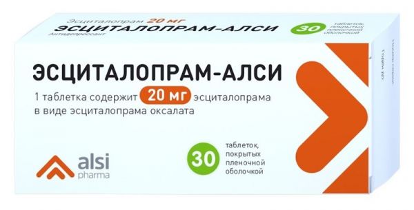 Эсциталопрам-алси 20мг 30 шт таблетки покрытые пленочной оболочкой
