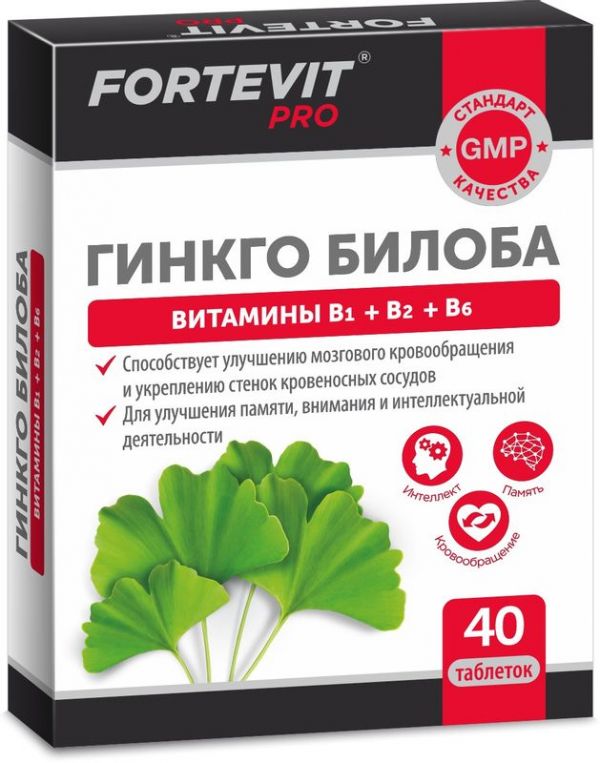 Фортевит про гинкго билоба +в1+в2+в6 таблетки покрытые оболочкой 0,2г 40 шт