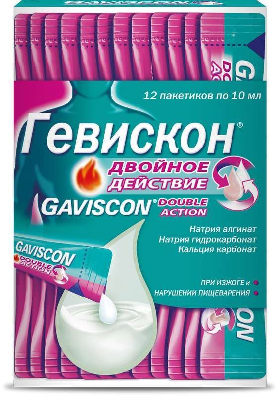 Гевискон двойное действие 10мл 12 шт суспензия мята