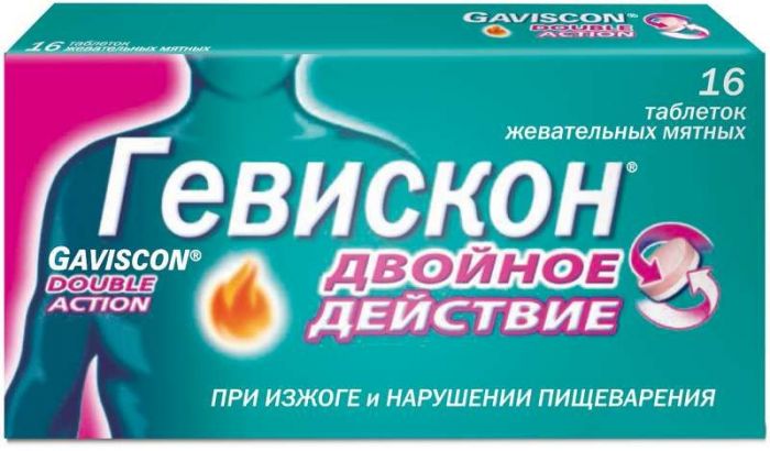 Гевискон двойное действие 12 шт таблетки жевательные мятные