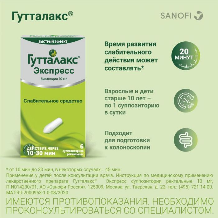 Гутталакс экспресс 10мг 6 шт суппозитории ректальные
