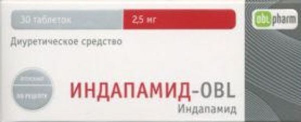 Индапамид-obl 2,5мг 30 шт таблетки покрытые пленочной оболочкой