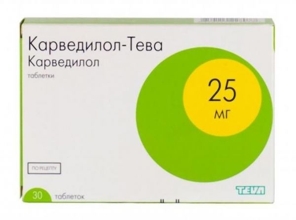 Карведилол-тева 25мг 30 шт таблетки