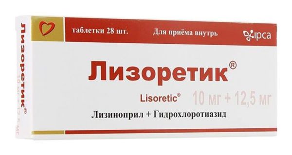 Лизоретик 10мг+12,5мг 28 шт таблетки