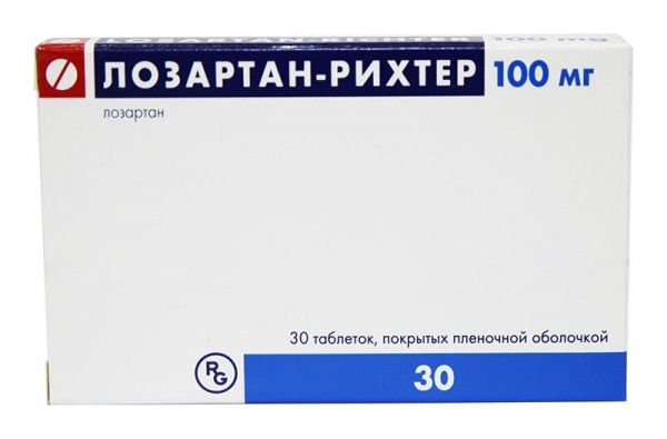 Лозартан-рихтер 100мг 30 шт таблетки покрытые пленочной оболочкой