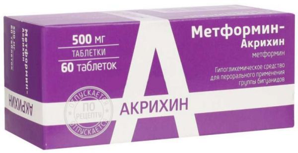 Метформин-акрихин 500мг 60 шт таблетки