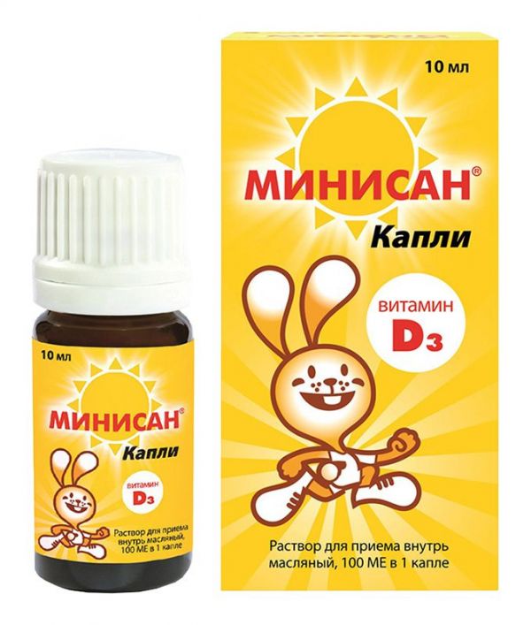 Минисан витамин д3 капли для приема внутрь 10мл