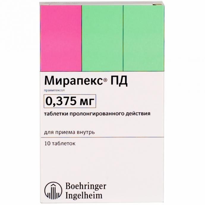 Мирапекс пд 0,375мг 10 шт таблетки пролонгированного действия