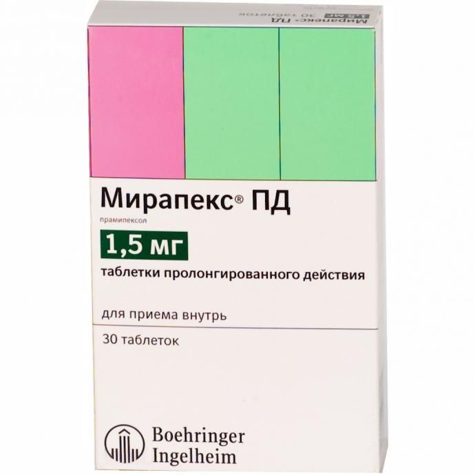 Мирапекс пд 1,5мг 30 шт таблетки пролонгированного действия