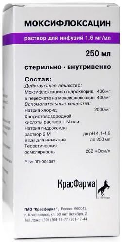 Моксифлоксацин 1,6мг/мл 250мл 1 шт раствор для инфузий
