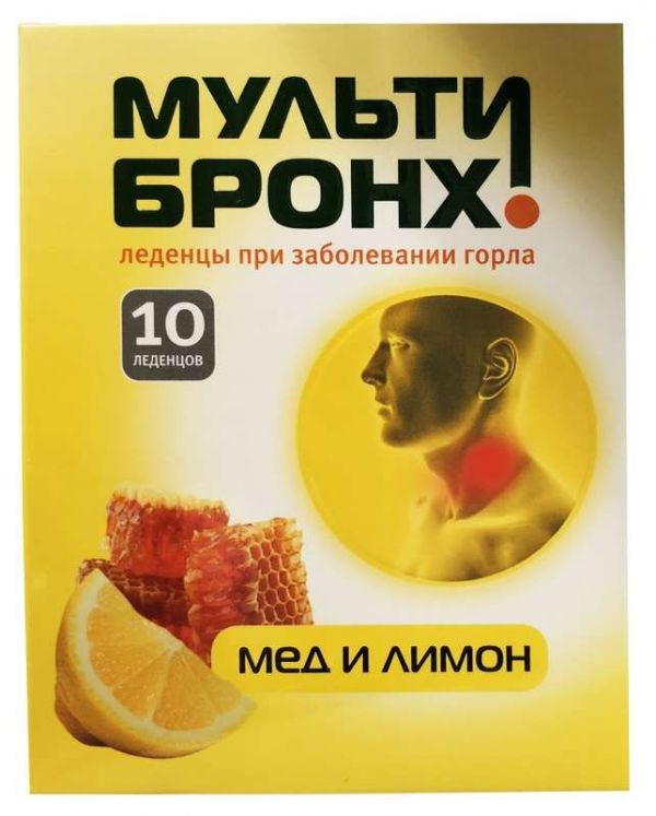Мульти бронх леденцы при боли в горле мед/лимон 10 шт