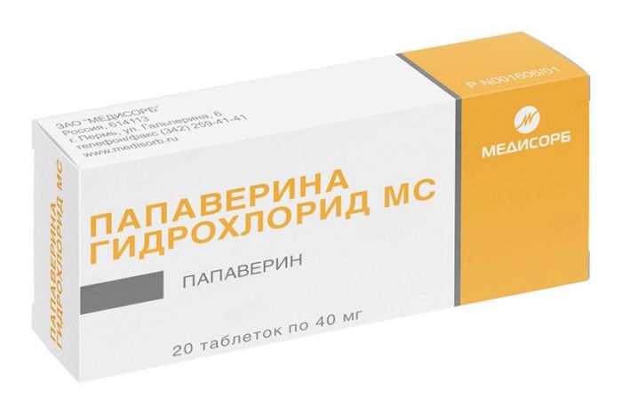 Папаверина гидрохлорид мс 40мг 20 шт таблетки