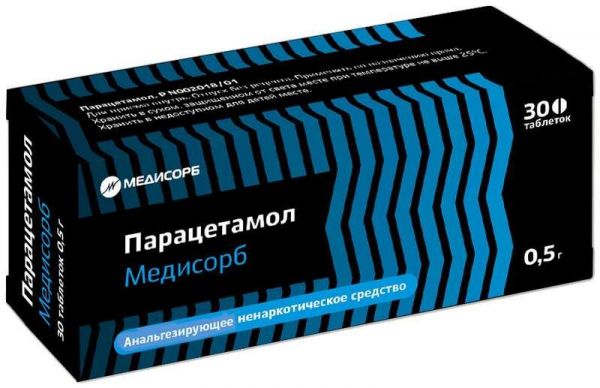 Парацетамол медисорб 0,5г 30 шт таблетки