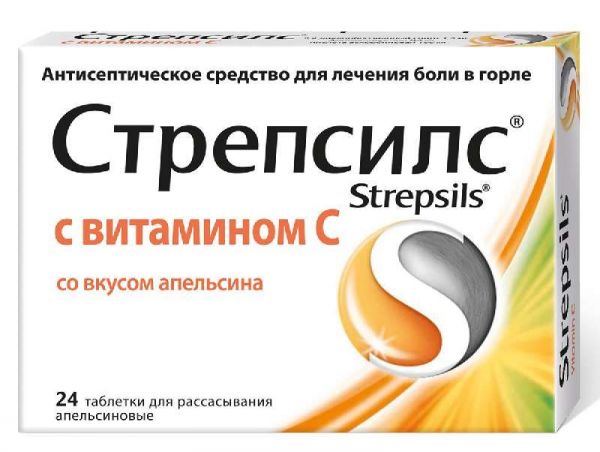 Стрепсилс с витамином c 24 шт таблетки для рассасывания апельсин