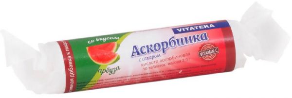 Витатека аскорбинка таблетки 25мг с сахаром арбуз 2,9г 10 шт