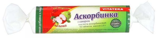 Витатека аскорбинка таблетки 25мг с сахаром яблоко 2,9г 10 шт